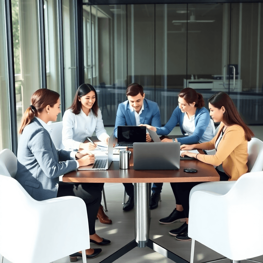 Professional team collaborating in a modern office